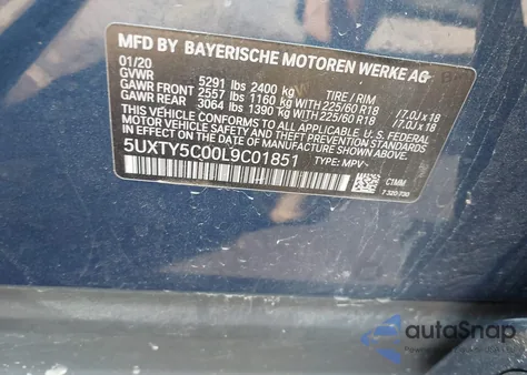 2020 BMW X3 xDrive30I из США, поврежденный, VIN 5UXTY5C00L9C01851